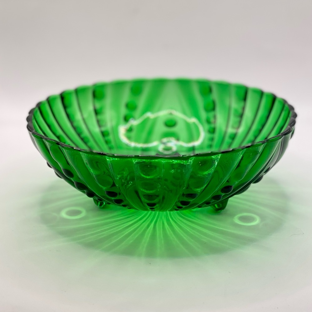 *VINTAGE* Anchor Hocking Forest Green Burple Footed Serving Bowl